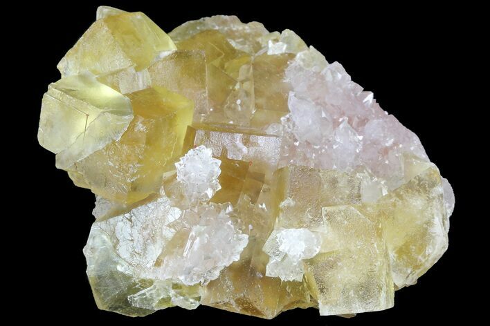 Lustrous Yellow Cubic Fluorite/Quartz Crystal Cluster - Morocco #84288
